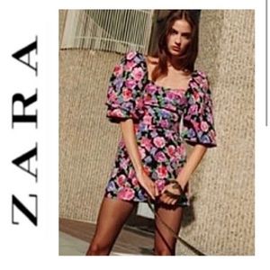 Zara Floral Puff Sleeve Mini Dress
